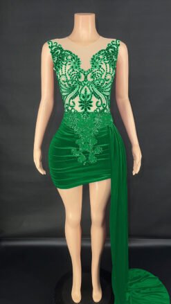 Summer Luxury Evening Dress Female Singer Stage Costume Senior Dress Side Trailing Skirt - Green, S