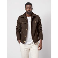 Mens Trendy Wool Coat With A Single-breasted, Solid-color Design - Dark Brown, M