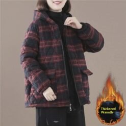 Short Cotton-padded Coat In Plaid For Fall And Winter - Red Plaid Thickened, 2XL