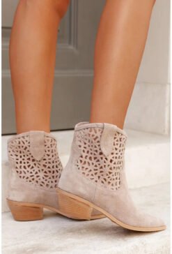 Alternative view of Womens Plus-Size Fashion Ankle Boots With Hollowed-Out Design And Chunky Heel