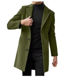 Mens Mid-length Long-sleeve Wool Coat Autumnwinter Wool Outerwear - Army Green, L