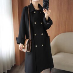 Alternative view of Long Below-the-Knee Double-Breasted Wool Coat In Korean Style
