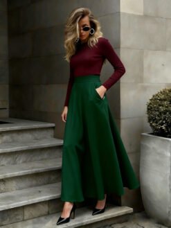 Elegant Solid-Color Skirt For Women - Green, 4XL