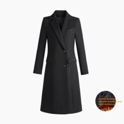 Woolen Coat For Formal Work Attire At Banks Jewelry Stores And Hotel Front Desks - Black, 2XL