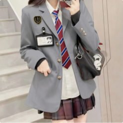 Springautumn Korean Style Navy Blazer For Women - Light gray, S