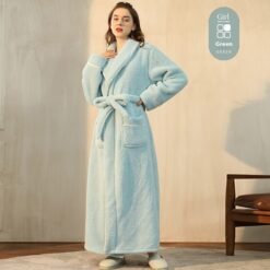 Autumn And Winter Thickened Cotton Velvet Nightgown Men's Winter Plus-sized Plus Size Light Luxury Couple Bathrobe Women's Extended Pajamas - 2102 Young Green Female, XXXL