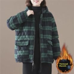 Short Cotton-padded Coat In Plaid For Fall And Winter - Green Plaid Thickened, 2XL