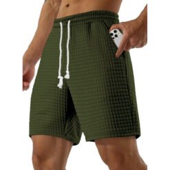 Mens Loose-fit Small-check Sports And Casual Shorts - Army Green, M