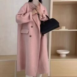 Double-faced Wool Coat Long Style Extended Length - Cherry Blossom Pink Extended, S