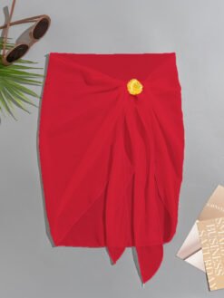 Swimsuit Cover-up Metal Shell Accessories  Beach Wrap Skirt - Red, M