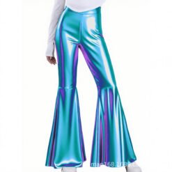 Lightweight Flared Pants With Gold-foil Snake-print - Purple Blue, S