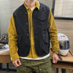 Mens Retro Short Casual Work Vest - Black, 3XL