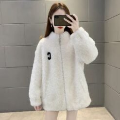 Womens Double Sided Short Shearling Coat - White, 6XL