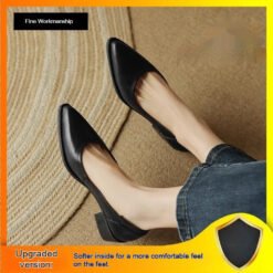 Womens French-style Pointed-toe Low-cut Mid-heel Leather Shoes - Black, 40