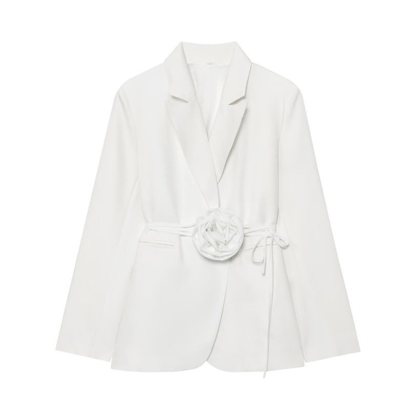 Womens Loose-Fit Lace-Up Blazer With 3D Floral Embellishments - Image 6