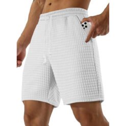 Mens Loose-fit Small-check Sports And Casual Shorts - White, 3XL