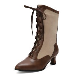 Alternative view of Pointed-toe High-heeled Color-block Womens Over-the-knee Boots With Front Lacing