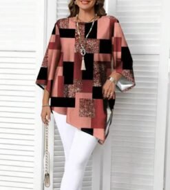 Relaxed, Casual Top With An Asymmetrical Hem - Rose Color, 1XL