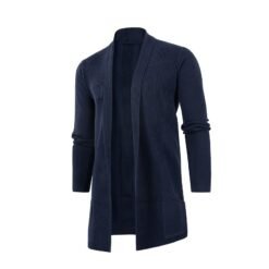 Mens Slim-Fit Plus-Size Knitted Cardigan Coat - Navy Blue, M