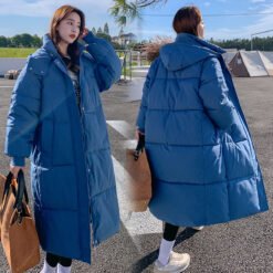 Loose Mid-length Puffer Down Jacket For Women - Denim Blue, 2XL