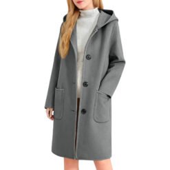 Womens Double-Faced Wool Coat With Hood - Dark Gray, XXL