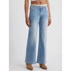 Womens Stylish Lace-trimmed Stretch Denim Jeans - Light Blue, S