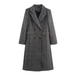 Womens British-style Commuter Herringbone Loose Wool Coat - Gray, L