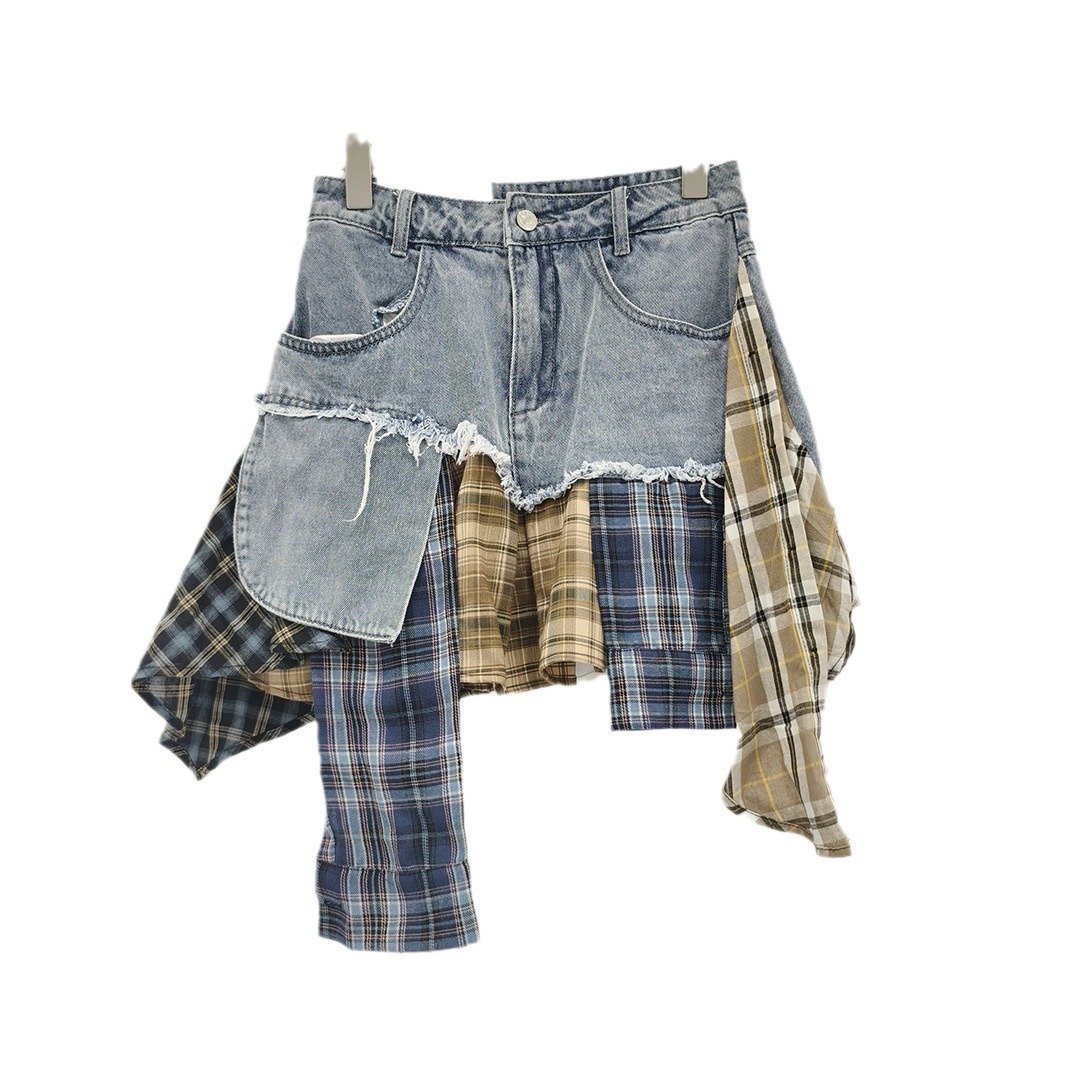 Irregular Hem Patchwork Denim Skirt For Women - Image 5
