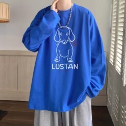 Cartoon Puppy Printed Long Sleeve T-shirt - Klein Blue, 2XL