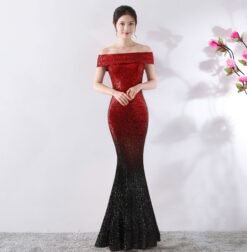 Birthday Party Dress Slimming Host Long Dress - Red with black, L
