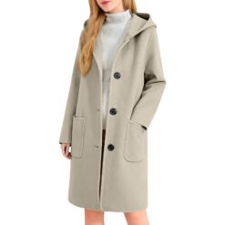Womens Double-Faced Wool Coat With Hood - Light Gray, S