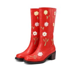 Womens Western Boots With Floral And Embroidery Details - Red, 37