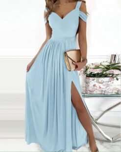 Long Floor Length Elegant Greek Style Pleated Dress - Sky blue, XL