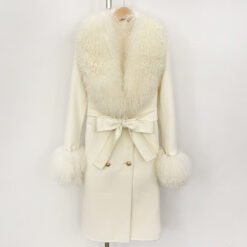 Long Double-faced Wool Coat With A Shearling Collar - Beige, L