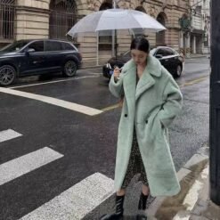 Womens Long Cashmere-Like Coat - Deep Forest Green, L