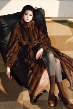 Alternative view of Mink-textured Three-dimensional Silhouette Belt Eco-fur Coat