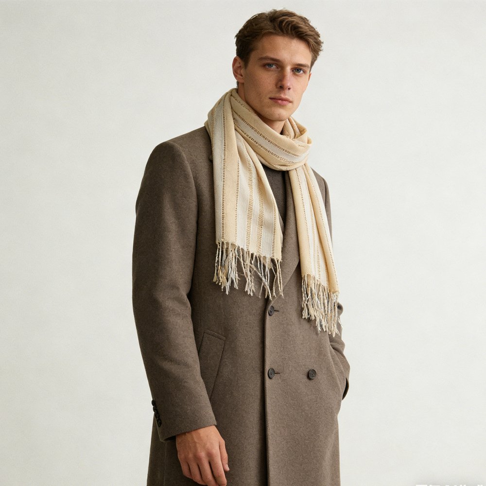 Khaki And Black Crinkle Polyester Scarf - Textured Casual Scarf 71inchx17.5inch - Image 3