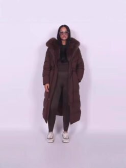 Womens Stylish Warm Coat With A Fur Collar - Brown Fur Collar, M