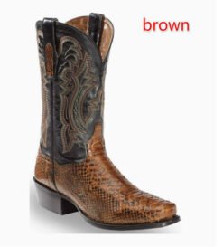 Mens Embroidered Pointed-Toe Patchwork Quilted Boots - Brown, 48