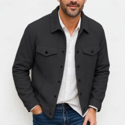 Mens Stylish Casual Wool Coat With A Lapel - Black, M