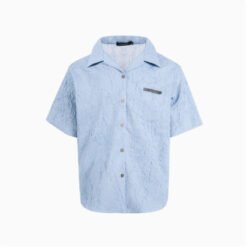 Niche Design Pleated Textured Short Shirt Men's Tops - Light Blue, M