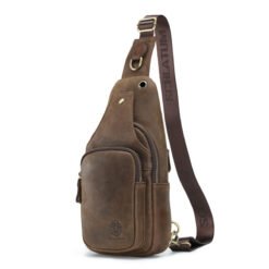 European And American Retro First-Layer Cowhide Mens Front Sling Bag - Coffee