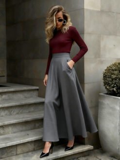 Elegant Solid-Color Skirt For Women - Gray, 3XL