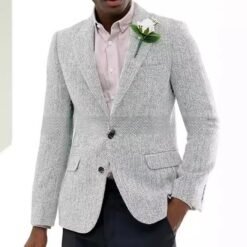 Mens Brown And Gray Herringbone Wool Suit Jacket - Silver, S