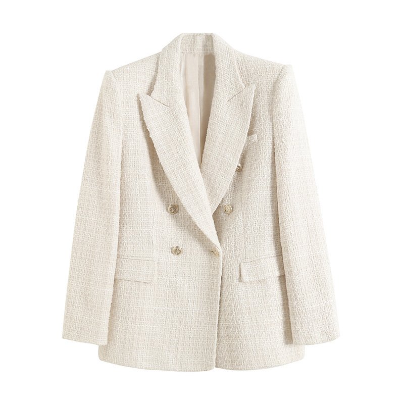 Womens 4-Color Textured Double-Breasted Midi Blazer - Image 4