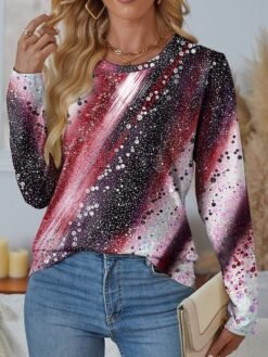 Womens Casual T Shirt With 3D Printed Crew Neck And Long Sleeves - WA28ZQ250325Y089, L