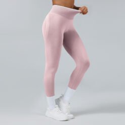 Seamless Knitted Tight High Waist Quick-drying Sports Yoga Pants - Pink, XS