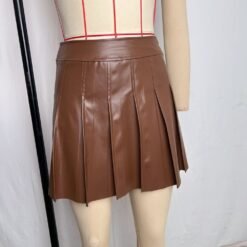 Coffee-colored PU Leather Skirt Short Skirt Spicy Girls Pleated Skirt - Brown, M