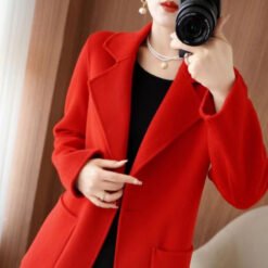 Mid-length Wool Casual Chic Coat - Red, 4XL