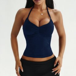 Versatile Halterneck Tank Top For Women - Navy Blue, M